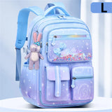 Primary Bow Knot Schoolbag With Rabbit Pendant For Girls Kids Backpack Kawaii Waterproof School bag Nylon MartLion L sky blue  