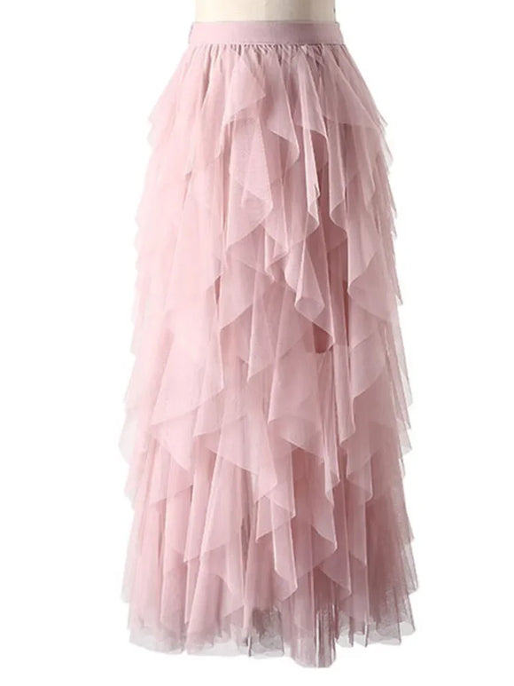 Skirt Women Cute Pink Waist Pleated Skirt Mesh Female Lady MartLion   