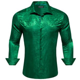 Designer Shirts Men's Embroidered Silk Paisley Blue Green Black White Gold Slim Fit Blouses Long Sleeve Tops Barry Wang MartLion   