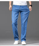 Summer Thin Men's Stretch Straight Jeans Classic Black Blue  Casual Loose  Denim Pants Trousers MartLion   