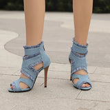 Blue Leopard Women Round Toe High Stiletto Heels Lady Sandals MartLion Blue 5.5 