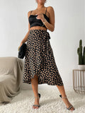 Women Casual Print Tie Side Wrap Skirt Elegant Waist Female Summer A-Line Skirts MartLion black L 