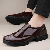 Men's Casual Patent Leather Brogue Dress Shoes Slip On Outdoor Oxfords Footwear MartLion   