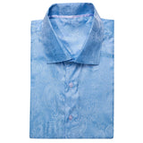 Hi-Tie Short Sleeve Silk Men's Shirts Breathable Shirt Office Sky Blue Rose Pink Teal MartLion   