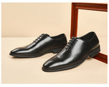 Whole-cut Leather Men's Dress Shoes Brogues Formal Block Carved Lace Up Pointed Toe Office Wedding Mart Lion   