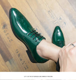 Classic Green Glitter Leather Brogue Shoes Men's Pointed Toe Elegant Dress Wedding MartLion   