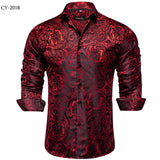 Luxury Men's Long Sleeve Shirts Red Green Blue Paisley Wedding Prom Party Casual Social Shirts Blouse Slim Fit Men's Clothing MartLion   