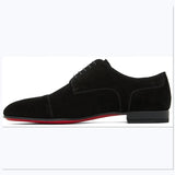 Red Sole Men's Shoes Black Flock Derby Breathable Lace-up Handmade Pour Hommes MartLion   