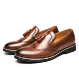 Brogue Dress Shoes Men's Formal Soft Split Leather Slip On Loafers Flat Work Footwear Mart Lion   