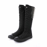 Autumn Punk Style Rivet Shoes Versatile Dance Lace Up Side Zipper Super High Top Casual Shoes Long Boots for Women MartLion   