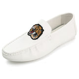 Men's Leather Casual Shoes Spring Summer Trend Lightweight Tiger Embroidery Cool Loafers Driving Mart Lion White US 7  EU39 