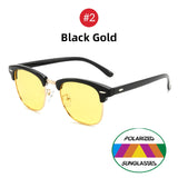 Semi-Rimless Night Vision Glasses for Driving Men's Yellow Polarized Lens Goggles Classic Square Driving Women Eyeglasses MartLion 2 Black Gold CHINA 