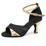 girls women's  ballroom tango salsa dance shoes  5cm and 7cm heeI MartLion black gold 7cm 41 (25.5cm) 