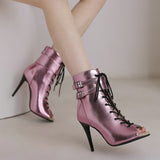 Red Shiny Party Dance Shoes Ladies Heels Stilettos Cool Boots Indoor Ballroom Jazz Dance Sandals Women Mart Lion   