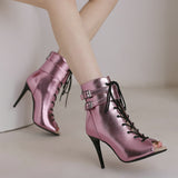 Women Summer Cool Boots Zippr Lace-up Sandals High Heels Cozy Indoor Ballroom Jazz Black Dance Shoes Mart Lion   