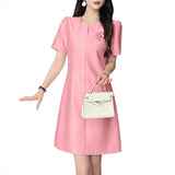 Elegant Party Dress Summer Women  Short Sleeve OL Work Sundress MartLion Pink XXXL 