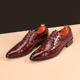 Men's Classic British Leather Shoes Lace-Up Pointed Toe Dress Office Flats Wedding Party Oxfords Mart Lion Wine Red 37 China