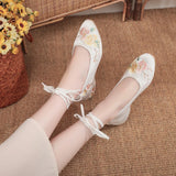 Satin Fabric Embroidered Women Ankle Strap Ballet Flats Vegan Elegant Ladies Walking Shoes Black White Gray MartLion   