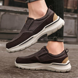 Leather Men's Casual Shoes Brown Black Slip On Sneakers Outdoor Jogging Lightweight Running Sport Mart Lion   