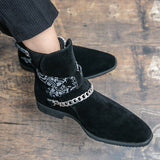 Autumn Men's Ankle Boots Punk Chains Buckle Suede Leather Pointed Classic British Rock Casual Party Shoes Mart Lion   