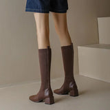 Autumn Winter Knitted Long Boots Women Knee High Socks Shoes Slip on High Heels Retro Elastic MartLion   