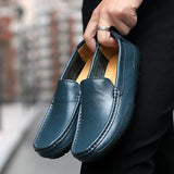 Man Leather Shoes Loafers Summer  Outdoor Casual Driving Shoes MartLion Blue 38 