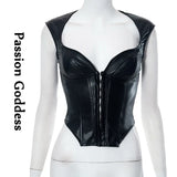 PU Leather Buckle Corsets Bustiers Women Slim Waist Fishbone Crown Girdle Low-cut Corset Tops Curve Shaper Modeling Bustier MartLion black S 