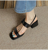 Summer Women Shoes Open Toe Sandals Square Heel Genuine Chunky Heel Med Heel Sandals Heels Cow Leather MartLion   