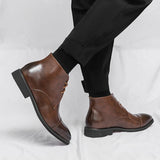 Leather Men Boots Solid  Pointed Toes Dress Leather Boots MartLion   