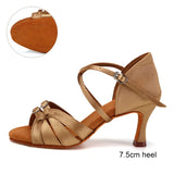 Ballroom Dance Shoes for Women Latin Modern Tango Salsa Training Sandals Practice Satin MartLion Light brown 7.5cm 41 (25.5cm) CHINA