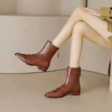 Winter Genuine Leather Low-heeled Women's Boots Retro Short Square Toe Leather Shoes MartLion   