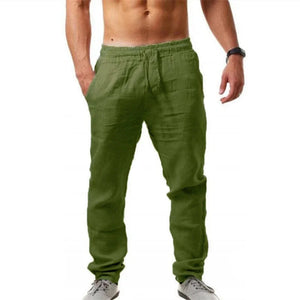 Pants Men Cotton Linen Trousers Casual Solid Elastic Waist Straight Loose Sports Running MartLion   