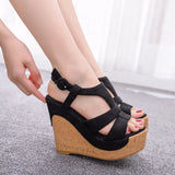 wedge heel waterproof thick bottom hollow thick bottom wedge heels high heels women's wedge sandals MartLion   