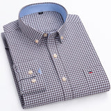 Men's 100% Cotton Plaid Checkered Long Sleeve Oxford Shirt Front Patch Chest Pocket Button-down Striped Versatile Casual Mart Lion L536 42 