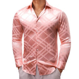 Luxury Shirts Men's Silk Satin Pink Flower Long Sleeve Slim Fit Blouses Trun Down Collar Tops Breathable Clothing MartLion   