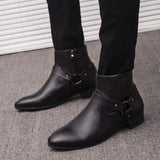 Autumn Men's Ankle Boots Genuine Leather High-Cut Shoes Casual Punk Pointed Toe Motorcycle Party Mart Lion   