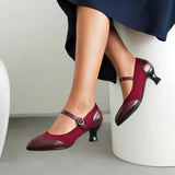 Fall Mature Beige Red Women Pumps Mary Janes Med Heels Lady Dress Shoes MartLion Wine Red 6.5 