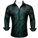 Designer Men's Shirts Silk Long Sleeve Purple Gold Paisley Embroidered Slim Fit Blouses Casual Tops Barry Wang MartLion 0467 S 