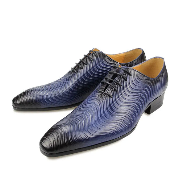Social Men's Office Pointed Lace-up Oxford parti wed Shoe's Wedding Dress Blue Printing Casual Chaussures Pour Hommes MartLion Blue 39 