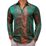 Designer Shirts Men's Silk Long Sleeve Green Red Paisley Slim Fit Blouses Casual Tops Breathable Streetwear Barry Wang MartLion   