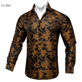 Paisley Floral Men's Shirt Silver White Casual Long Sleeve Social Collar Shirts Brand Button Blouses MartLion   