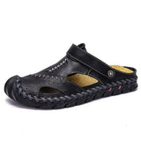 Casual Men's Soft Sandals Summer Leather slippers Roman Summer Outdoor Beach Mart Lion Black 38 