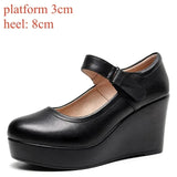 Genuine Leather Shoes Platform Wedges Mary Janes Women Spring High Heels Pumps for Office Model MartLion   