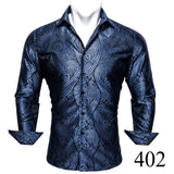 Barry Wang Exquisite Blue Silk Paisley Men's Shirt Four Seasons Lapel Long Sleeve Embroidered Leisure Fit Party Wedding MartLion   