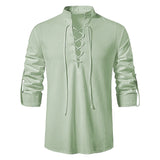 Men's Casual Blouse Cotton Linen Shirt Tops Long Sleeve Tee Shirt Spring Autumn Slanted Placket Vintage MartLion light green US XXL 