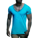 Men's T Shirt Chicken Heart Collar Recreational T-shirt for Short-sleeved Tops MartLion Lake Blue XXXL 