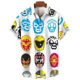 Mask Print Men's Shirt Summer  Short Sleeve Shirt  Casual Hawaiian Shirt For Men Loose Clothing Mexican Wrestling MartLion CSZHE2024131KT 2XL 