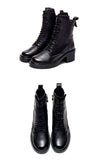 Women Shoes Winter Square Med  Boots Lace Up Zipper Ladies Pumps MartLion   