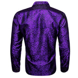 Desinger Shirts Men's Silk Long Sleeve Purple Paisley Sping Autumn Slim Fit Blouses Lapel Casual Tops Barry Wang MartLion   
