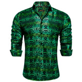 Style Long Sleeve Shirts Men's Luxury Green Paisley Social Dress Shirt Clothing MartLion   